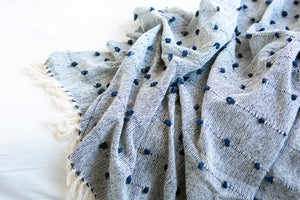 Blue decorative throw blanket with details