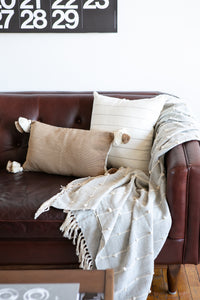 Lumbar pillow in camel with double tassel