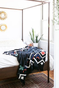 Black textured throw with embellishments 