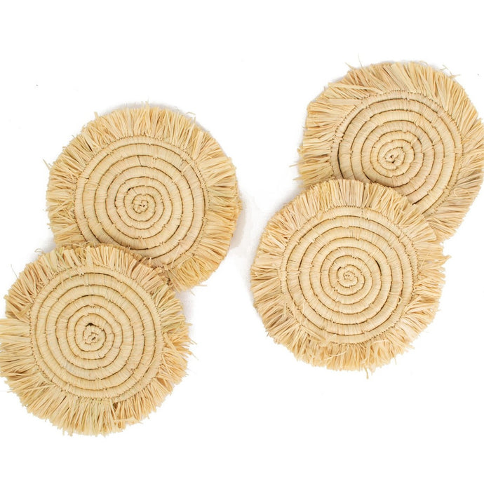Natural Drink Coasters with Fringe Set of 4