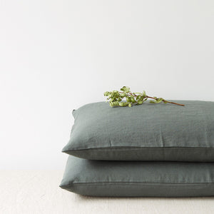 Set of Two Linen Bed Pillow Case in Forest Green