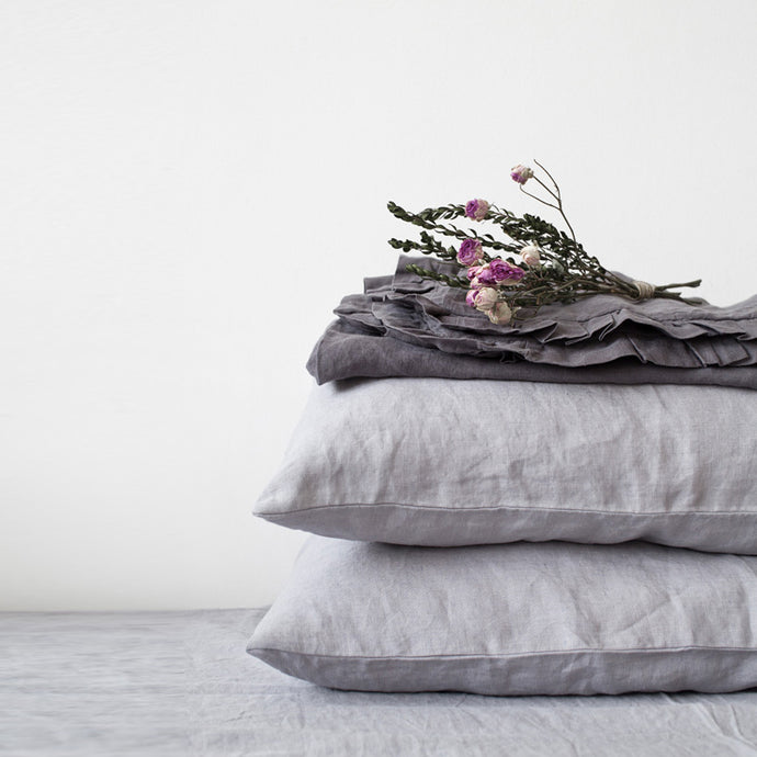 Set of Two Linen Bed Pillow Case in Light Gray