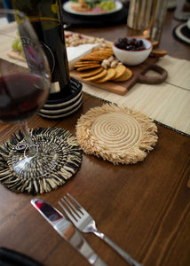 Natural Drink Coasters with Fringe Set of 4