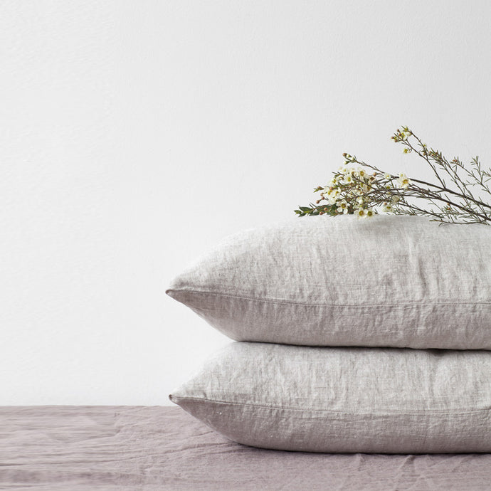 Set of Two Linen Bed Pillow Case in Washed Natural