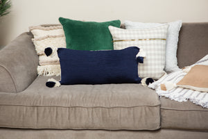 Designer Navy Blue Lumbar Pillow with tassels 