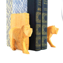 Load image into Gallery viewer, Carved Wood Lion Book Ends, Set of 2