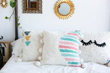 Load image into Gallery viewer, Textured washable pillow in white, pink and jade