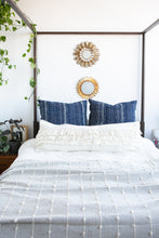 Load image into Gallery viewer, Indigo blue pillow with white pattern 24"x24"