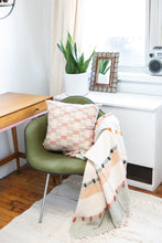 Load image into Gallery viewer, Decorative throw pillow with camel, green, and gray designs 18" x 18" 