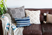 Load image into Gallery viewer, Deep gray throw pillow with prints in light gray 24" x 24" set of two