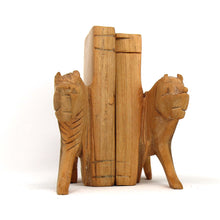 Load image into Gallery viewer, Carved Wood Lion Book Ends, Set of 2