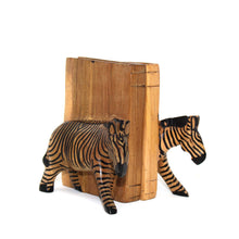 Load image into Gallery viewer, Carved Wood Zebra Book Ends, Set of 2