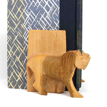 Load image into Gallery viewer, Carved Wood Lion Book Ends, Set of 2