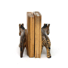 Load image into Gallery viewer, Carved Wood Zebra Book Ends, Set of 2