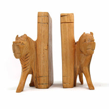 Load image into Gallery viewer, Carved Wood Lion Book Ends, Set of 2