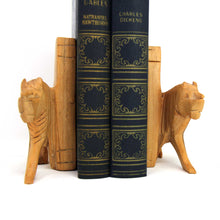 Load image into Gallery viewer, Carved Wood Lion Book Ends, Set of 2