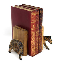 Load image into Gallery viewer, Carved Wood Zebra Book Ends, Set of 2