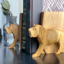 Load image into Gallery viewer, Carved Wood Lion Book Ends, Set of 2