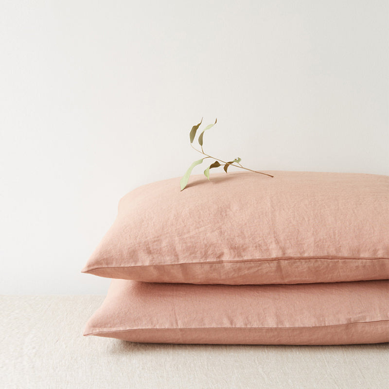 Set of Two Linen Bed Pillow Case in Cafe Creme