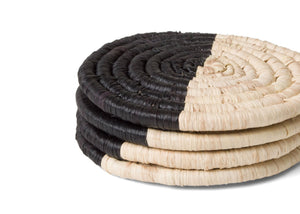 Natural and Black Raffia Drink Coasters Set of 4