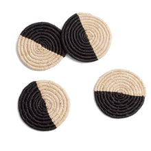 Load image into Gallery viewer, Natural and Black Raffia Drink Coasters Set of 4