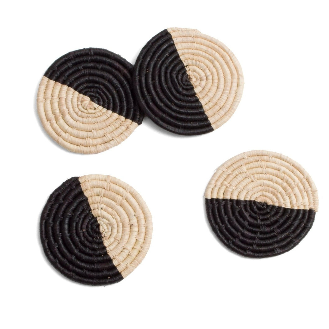 Natural and Black Raffia Drink Coasters Set of 4