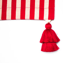 Load image into Gallery viewer, pink striped throw with double pink tassel 