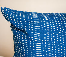 Load image into Gallery viewer, Indigo blue pillow with white pattern 24"x24"