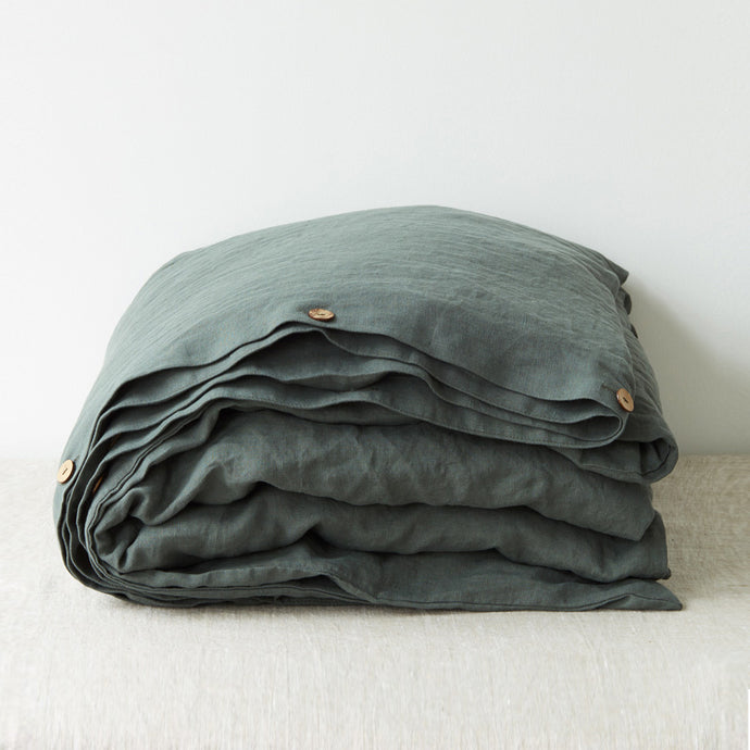 Linen Duvet Cover in Forest Green