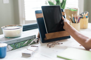 Blue cookbook or iPad stand