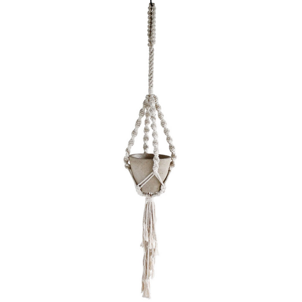 large macrame plant hanger in natural color