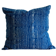 Load image into Gallery viewer, Indigo blue pillow with white pattern 24"x24"