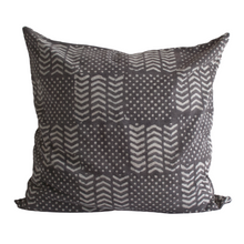 Load image into Gallery viewer, Deep gray throw pillow with prints in light gray 24" x 24"  set of two