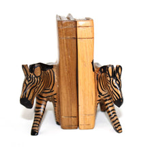 Load image into Gallery viewer, Carved Wood Zebra Book Ends, Set of 2