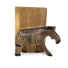 Load image into Gallery viewer, Carved Wood Zebra Book Ends, Set of 2