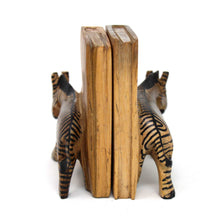 Load image into Gallery viewer, Carved Wood Zebra Book Ends, Set of 2