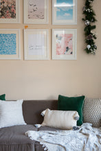 Load image into Gallery viewer, designer lumbar pillow in cream and light gray 